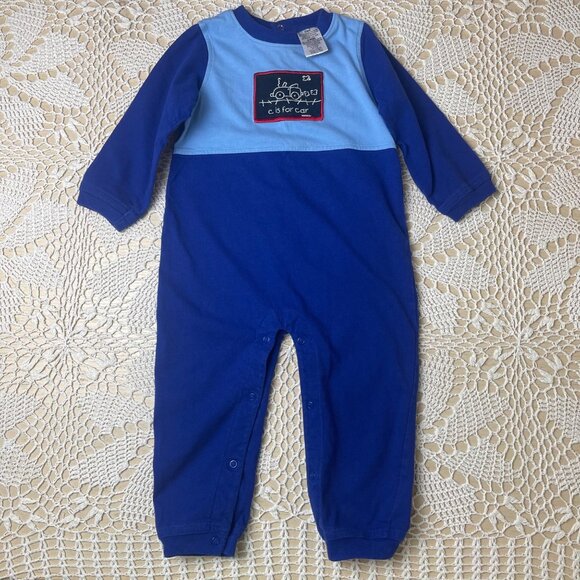 Vintage 1990s Small Steps Baby Boy 24 Months Blue C Is For Car Coverall Jumpsuit - Picture 1 of 4